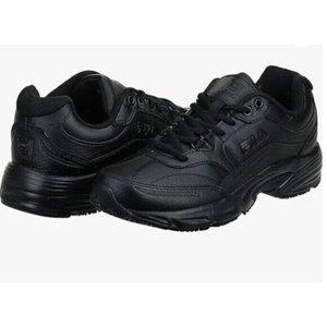 FILA womens Memory Workshift Slip Resistant Shoe Size 9 Black Leather Lace Up